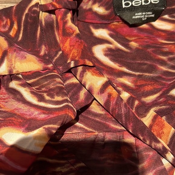 Bebe, S, blouse, maroon, sheer, tie - Picture 11 of 13